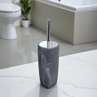 Showerdrape Grey Octavia Marble & Chrome Toilet Brush & Holder - Image 4