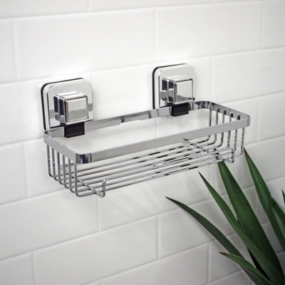 Showerdrape Pushloc Chrome Steel Suction Wall Mounted Rectangular Basket from B&Q