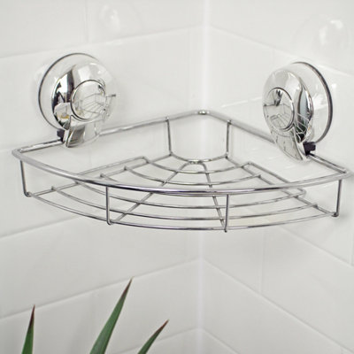 Showerdrape Suctionloc Chrome Steel Suction Wall Mounted Corner Basket from B&Q