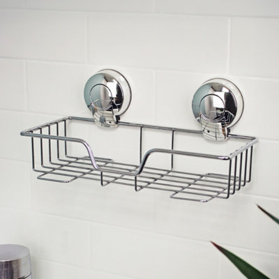 Showerdrape Suctionloc Chrome Steel Suction Wall Mounted Rectangular Basket from B&Q