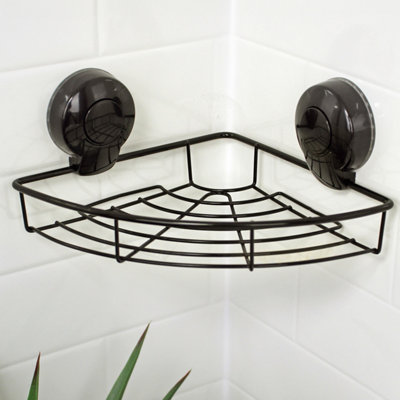 Showerdrape Suctionloc Black Steel Suction Wall Mounted Corner Basket from B&Q