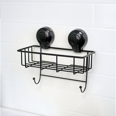 Showerdrape Suctionloc Black Steel Suction Wall Mounted Rectangular Basket from B&Q