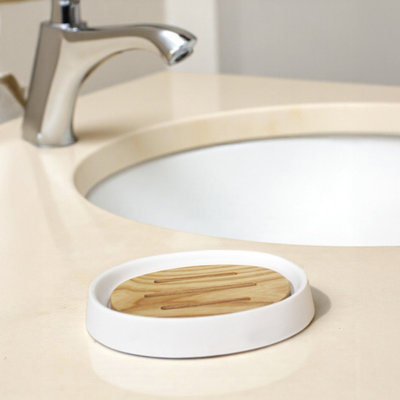 Showerdrape Sonata White & Bamboo Soap Dish from B&Q