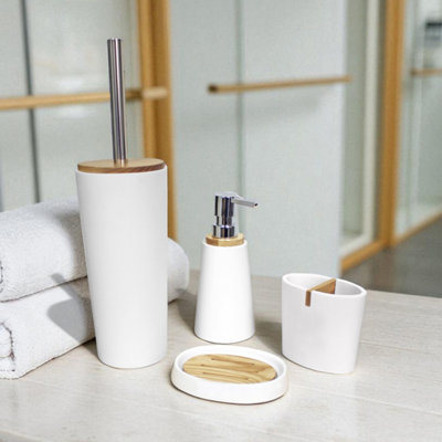 Showerdrape Sonata White & Bamboo 4 Piece Bathroom Accessory Set from B&Q