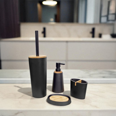 Showerdrape Sonata Black & Bamboo 4 Piece Bathroom Accessory Set from B&Q