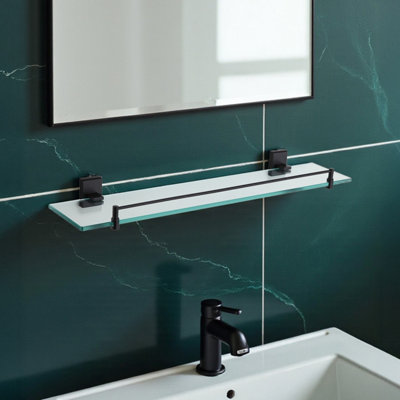 Showerdrape Unity Black Steel Wall Mounted Glass Vanity Shelf 500mm from B&Q