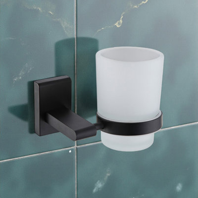 Showerdrape Unity Black Steel & Frosted Glass Wall Mounted Toothbrush Holder from B&Q