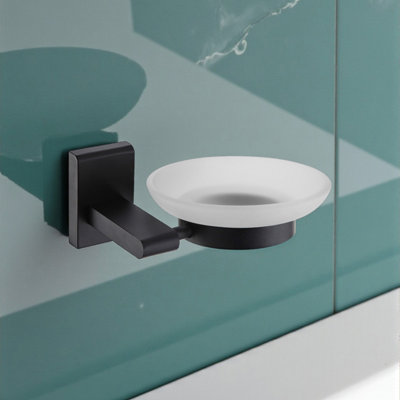 Showerdrape Unity Stainless Steel & Frosted Glass Wall Mounted Soap Dish Black