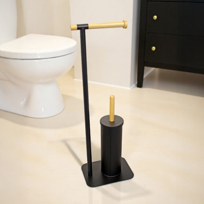 Showerdrape Black Sonata & Bamboo Toilet Roll Holder & Toilet Brush Combination