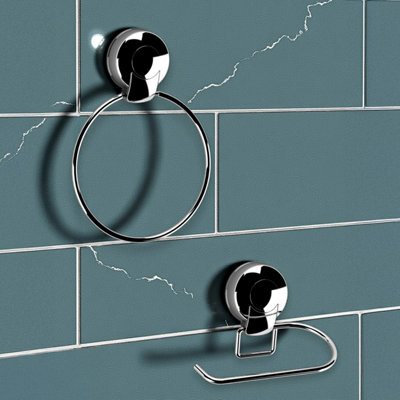 Showerdrape Suctionloc Chrome Steel 2 Piece Suction Wall Mounted Bathroom Accessory Set from B&Q