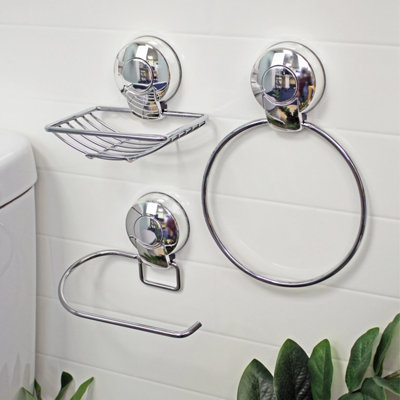 Showerdrape Suctionloc Chrome Steel 3 Piece Suction Wall Mounted Bathroom Accessory Set from B&Q