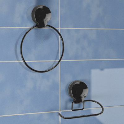 Showerdrape Suctionloc Black Steel 2 Piece Suction Wall Mounted Bathroom Accessory Set from B&Q