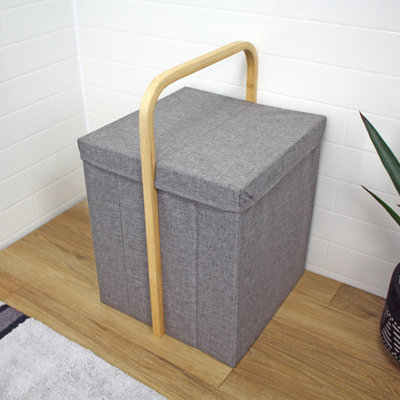 B&Q -  Cotswold Grey Single Laundry Hamper With Lid 500 X 360mm