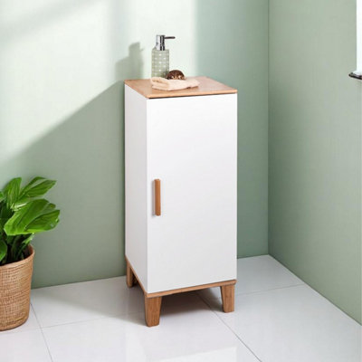 Showerdrape: Showerdrape Amalfi Matt White & Bamboo Single Floor Bathroom Cabinet