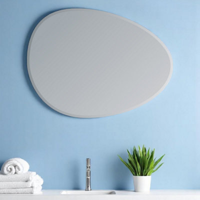 Showerdrape Angel Pebble Asymmetrical Wall Mounted Frameless Bevelled Edge Bathroom Mirror 70 X 50Cm from B&Q