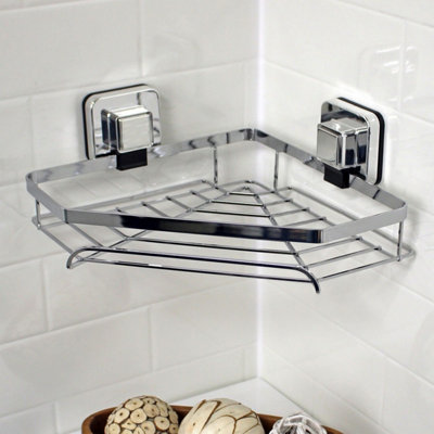 Showerdrape Pushloc Chrome Steel Suction Wall Mounted Corner Basket With Mounting Squares from B&Q