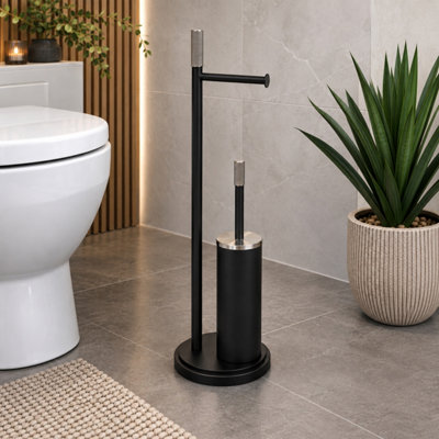 B&Q -  Chester Black Toilet Roll Holder & Toilet Brush Combination