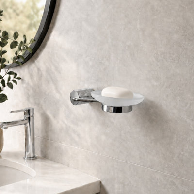 Showerdrape Unisex Metallic Silver Vitality Chrome Stainless Steel & Frosted Glass Wall Mounted Soap Dish In - Image 2