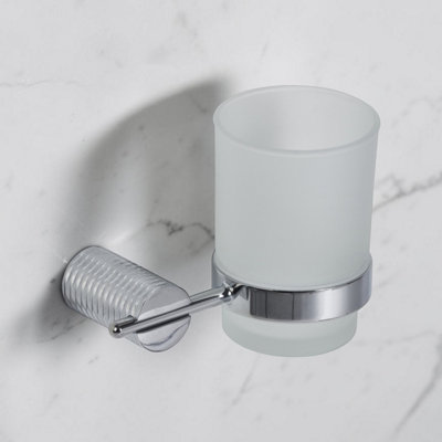 Showerdrape Vitality Chrome Stainless Steel & Frosted Glass Wall Mounted Toothbrush Holder - Image 4