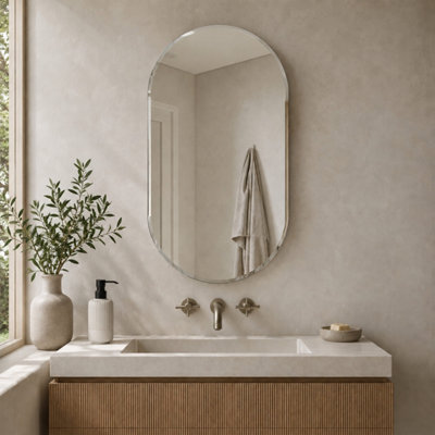 B&Q -  Archway Oval Wall Mounted Frameless Bevelled Edge Bathroom Mirror 80 X 40Cm