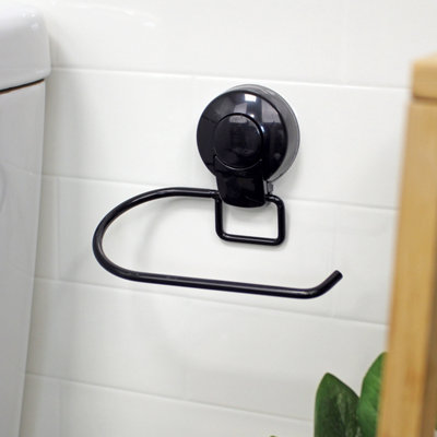 B&Q -  Suctionloc Black Steel Suction Wall Mounted Toilet Roll Holder With Mounting Disc