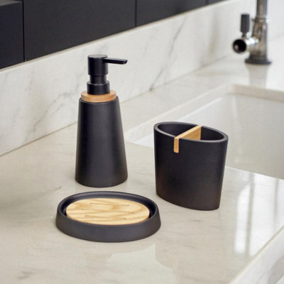 Showerdrape Sonata Black & Bamboo 3 Piece Bathroom Accessory Set from B&Q