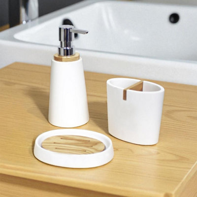 Showerdrape Sonata White & Bamboo 3 Piece Bathroom Accessory Set from B&Q