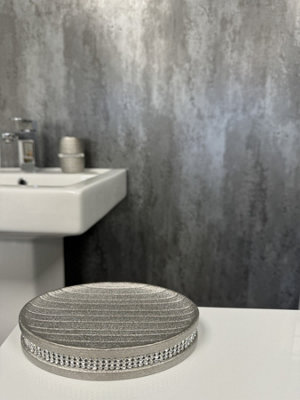 Showerdrape Unisex Silver Pzazz Diamante Bathroom Sink Soap Dish - Image 3