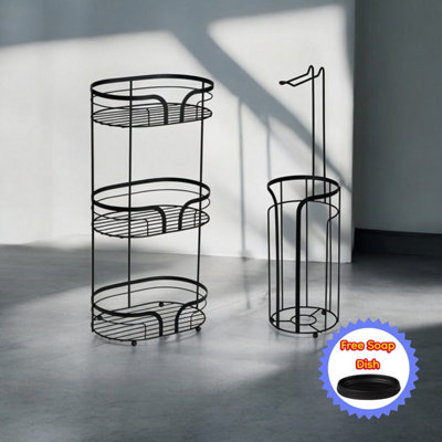 Showerdrape Dante Black Freestanding Floor Caddy And Toilet Roll Holder from B&Q