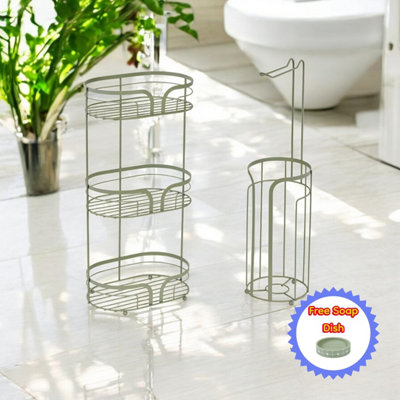 Showerdrape Dante Sage Green Freestanding Floor Caddy And Toilet Roll Holder from B&Q