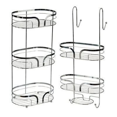 Showerdrape Dante Chrome Floor Caddy And 2 Tier Over Door Hook Shower Caddy from B&Q