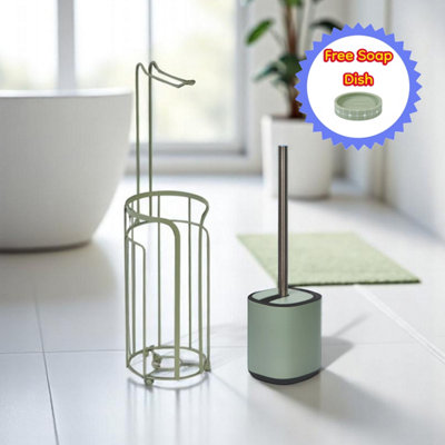 B&Q -  Sage Green Bathroom Accessory Set Toilet Roll Holder And Toilet Brush