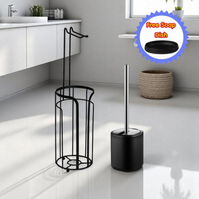 B&Q -  Black Bathroom Accessory Set Toilet Roll Holder And Toilet Brush