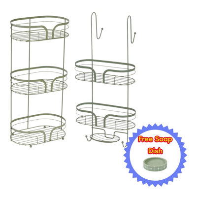 Showerdrape Dante Sage Green Floor Caddy And 2 Tier Over Door Hook Shower Caddy from B&Q