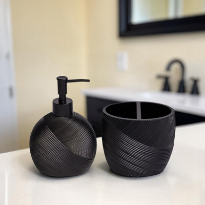 Showerdrape Ripple Black Textured Bathroom Accessory SetSoap Dispenser & Toothbrush Holder from B&Q