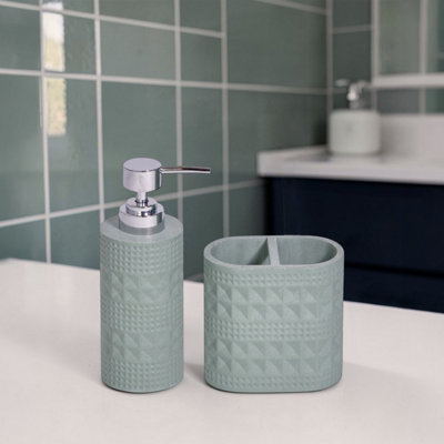 Showerdrape Maison Soft Green Shimmer Bathroom Accessory SetSoap Dispenser & Toothbrush Holder from B&Q
