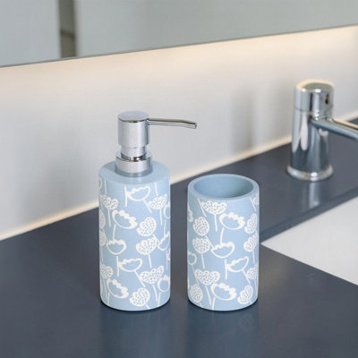 Showerdrape Buttercup Light Blue Floral Bathroom Accessory SetSoap Dispenser & Tumbler from B&Q