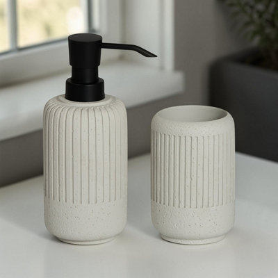 Showerdrape Alexandria Stone 2 Piece Bathroom Accessory SetSoap Dispenser & Tumbler from B&Q