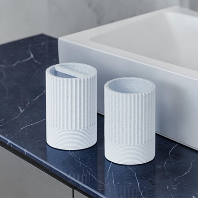 Showerdrape Tranquil Pale Blue Sparkle Bathroom Accessory SetTumbler & Toothbrush Holder from B&Q
