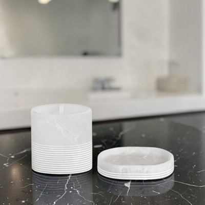 Showerdrape Bianco Frost Onyx White Bathroom Accessory SetSoap Dish & Toothbrush Holder from B&Q