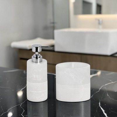 Showerdrape Bianco Frost Onyx White Bathroom Accessory SetSoap Dispenser & Toothbrush Holder from B&Q