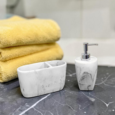 Showerdrape Octavia White Bathroom Accessory SetSoap Dispenser & Toothbrush Holder from B&Q