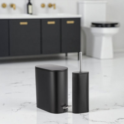 Showerdrape Fortuna 5L Soft Close Bathroom Pedal Bin And Toilet Brush Set In Black from B&Q