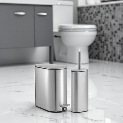 Showerdrape Fortuna 5L Soft Close Bathroom Pedal Bin And Toilet Brush Set In Satin Chrome from B&Q