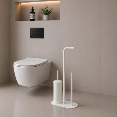 Showerdrape Unisex White Aspen Black 3 In 1 Toilet Roll & Brush Combo In 3In - Image 3