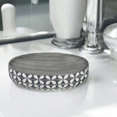 Showerdrape Ravello Geo Floral Grey & White Soap Dish from B&Q