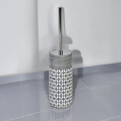 Showerdrape Ravello Geo Floral Grey & White Toilet Brush & Holder - Image 4