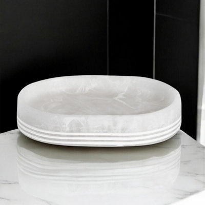 Showerdrape Bianco Frost Onyx White Striped Soap Dish from B&Q