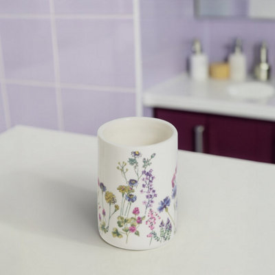 Showerdrape Unisex White Meadow Wild Flowers Floral Tumbler In - Image 3