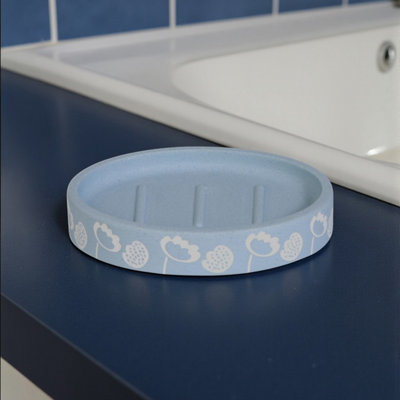 Showerdrape Buttercup Light Blue Floral Soap Dish from B&Q